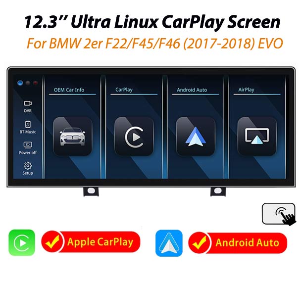12.3'' Ultra CarPlay Android Auto Linux screen for BMW 2er F22 F45 F46 2013-2018