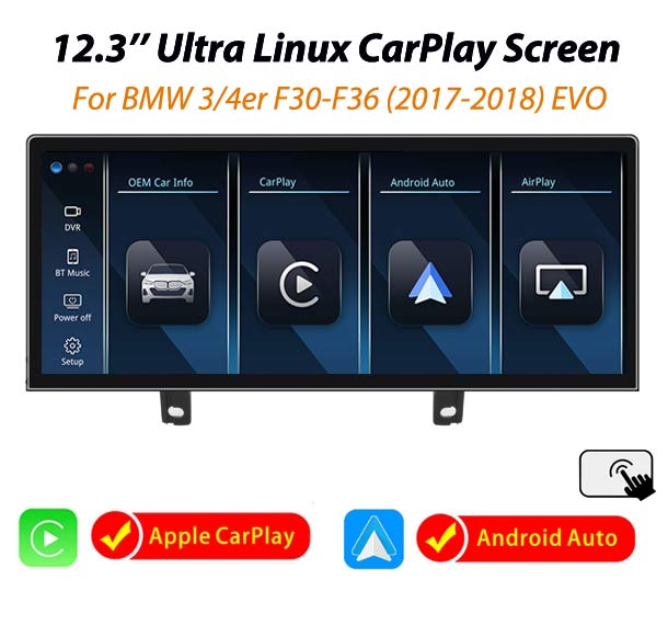 12.3'' Ultra CarPlay Android Auto Linux screen for BMW 3/4er F30~F36 NBT(13-16)EVO(17-18)