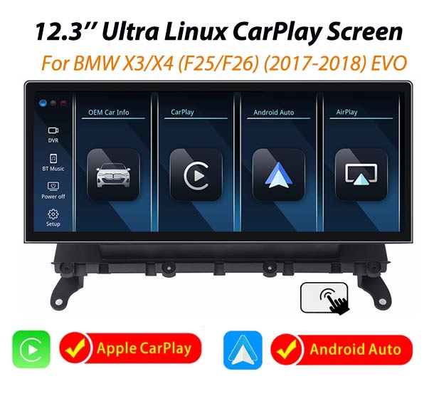12.3'' Ultra CarPlay Android Auto Linux screen for BMW X3 F25 X4 F26 2011-2017