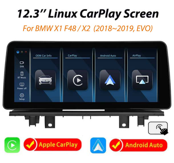 12.3'' Linux wireless Apple CarPlay Android Auto screen for BMW X1 F48 X2 2018-2019 EVO