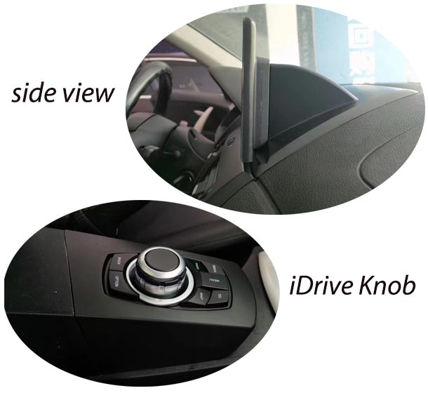 12.3'' Ultra-thin Android 13 GPS for BMW X3 E83 2004-2009 side view and iDrive knob