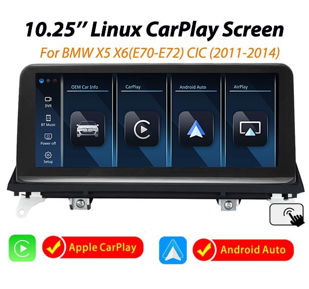 E225-10.25'' BMW X5 X6 CIC Linux CarPlay Android Auto Screen