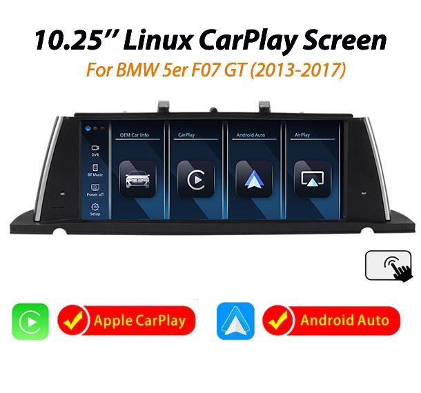 E268-BMW 5er F07 GT NBT Linux wireless CarPlay Android Auto screen