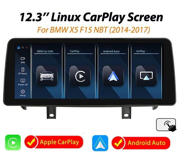 12.3'' BMW X5 F15 2014-2017 NBT Linux Apple CarPlay Android Auto screen