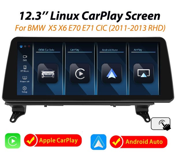 12.3'' BMW X5 X6 E70 E71 2011-2014 CIC Linux Apple CarPlay Android Auto screen