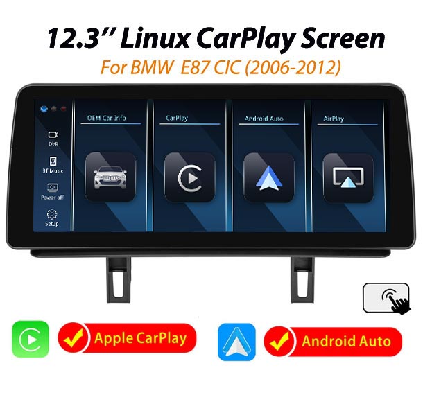 12.3'' BMW 1 Series E87 2006-2012 CIC Linux Wireless CarPlay Android Auto screen