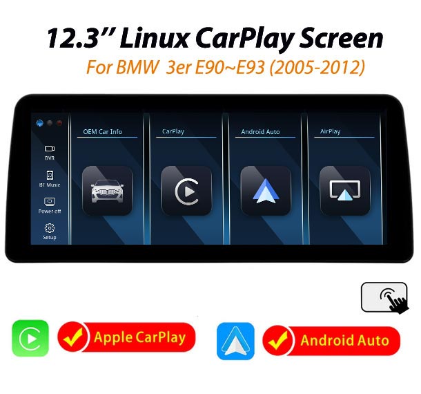 12.3'' Linux CarPlay Android Auto screen for BMW 3er E90 E91 E92 E93 (06-12) LHD