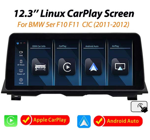 12.3'' BMW 5 Series F10 F11 2011 -2016 Linux wireless CarPlay Android Auto screen