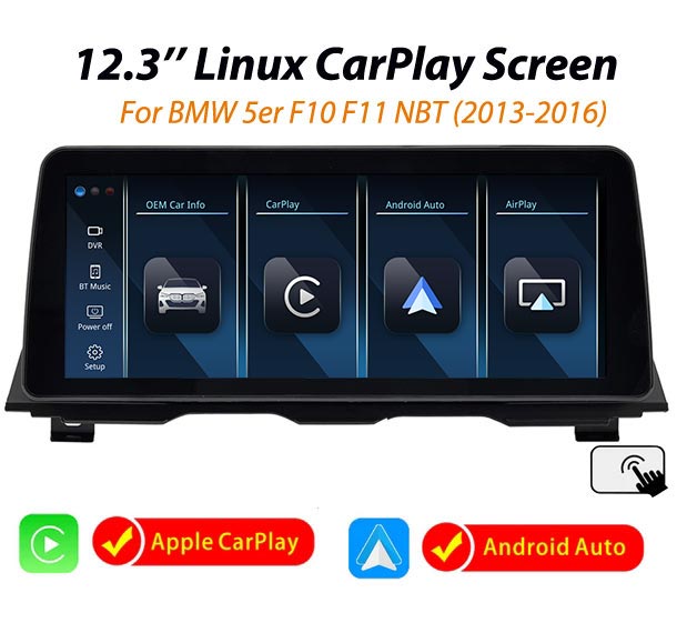 12.3'' BMW 5 Series F10 F11 2011 -2016 Linux wireless CarPlay Android Auto screen