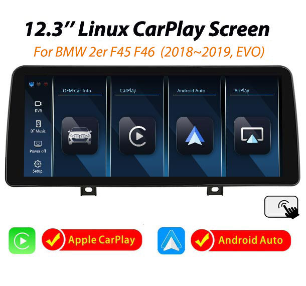 12.3'' Linux CarPlay Android Auto screen for BMW 2er F45 F46 2017-2019 EVO