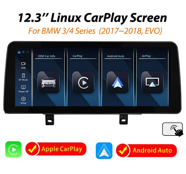 12.3'' Linux CarPlay Android Auto screen for BMW 3/4er F30~F36 2017-2018 EVO