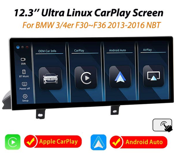 12.3'' Ultra CarPlay Android Auto Linux screen for BMW 3/4er F30~F36 NBT(13-16)