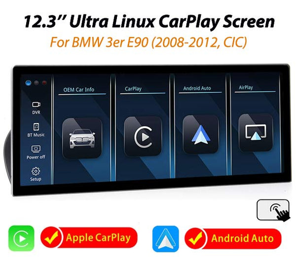 12.3'' Ultra CarPlay Android Auto Linux screen for BMW 3er E90 CIC (08-12)